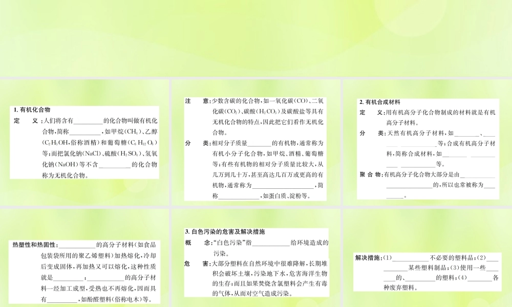 九年级化学下册 第十二单元 化学与生活 课题3 有机合成材料复习课件 (新版)新人教版 课件