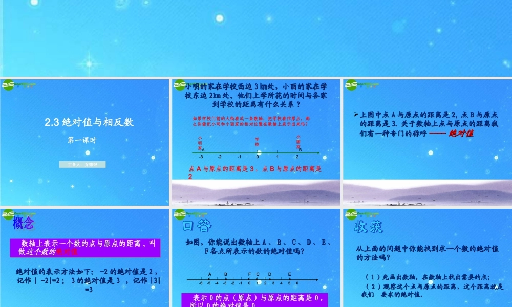 七年级数学上册 2.3(绝对值与相反数)第1课时课件 苏科版 课件
