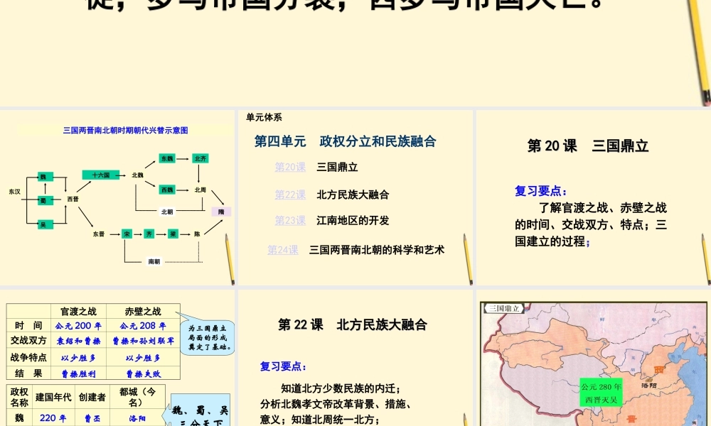 七年级历史上册 第四单元(政权分立和民族融合)复习课件 岳麓版 课件