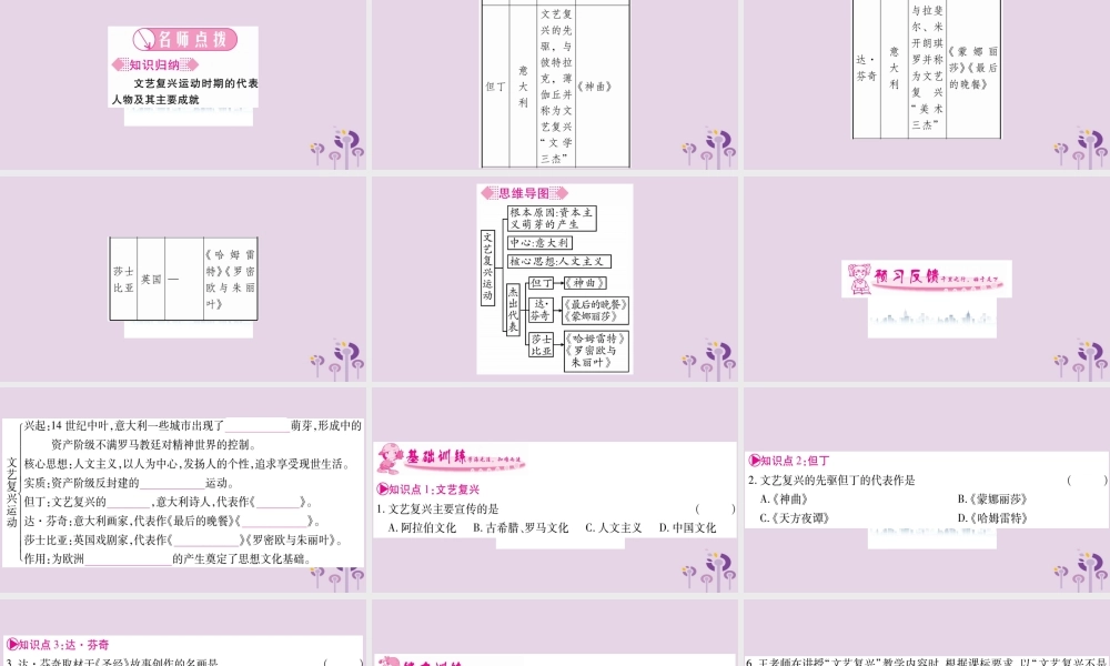 九年级历史上册 第5单元 步入近代 第14课 文艺复兴运动习题课件 新人教版 课件