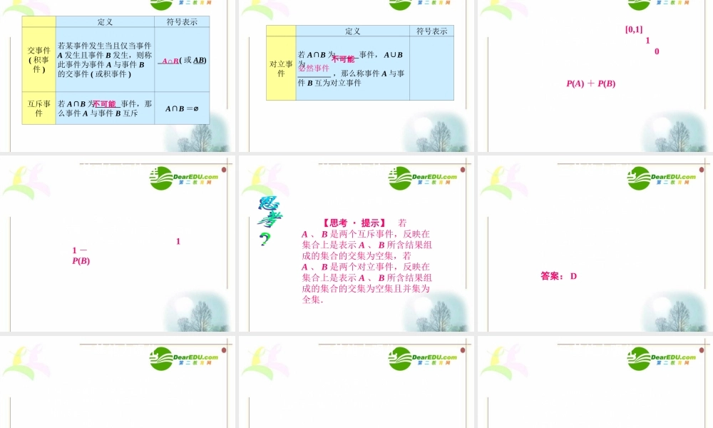 12章1课时 高三数学高考一轮课件 优化方案(理科)--第十二章 随机事件的概率 新人教A版 高三数学高考一轮课件 优化方案(理科)--第十二章 随机事件的概率 新人教A版