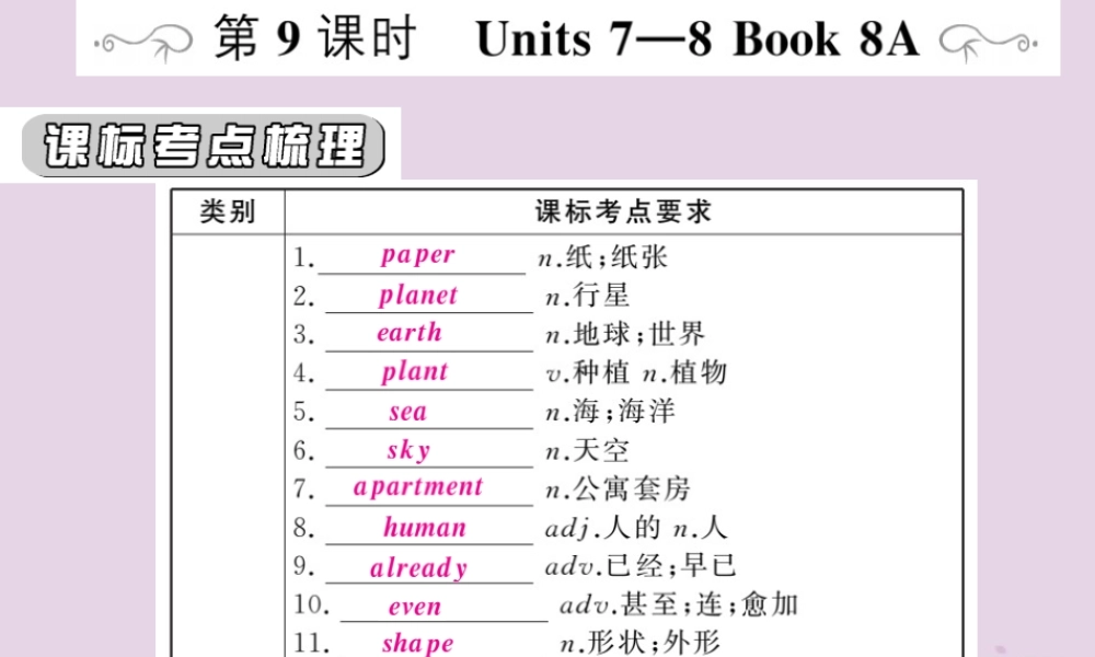 中考英语复习 第一篇 教材过关 八上 第9课时 Units 7 8课件