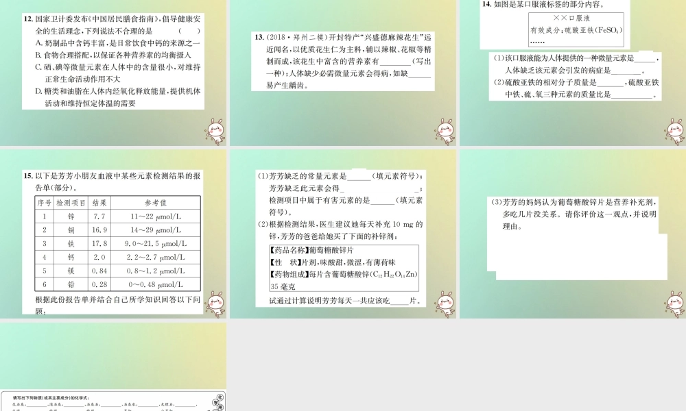九年级化学下册 第十二单元 化学与生活 课题2 化学元素与人体健康习题课件 (新版)新人教版 课件