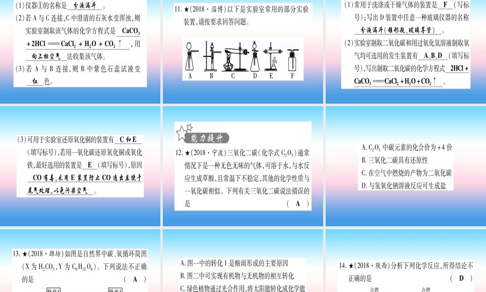 (云南专用)中考化学总复习 第1部分 教材系统复习 九上 第6单元 碳和碳的氧化物(精练)课件
