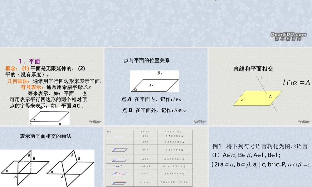9.1平面的概念 高二数学直线 平面 简单几何体ppt课件集一 人教版 高二数学直线 平面 简单几何体ppt课件集一 人教版