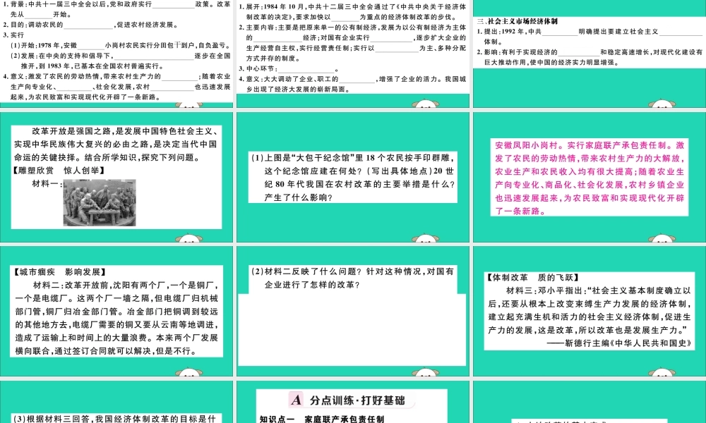 (江西专版)八年级历史下册 第三单元 中国特色社会主义道路 第8课 经济体制改革习题课件 新人教版 课件