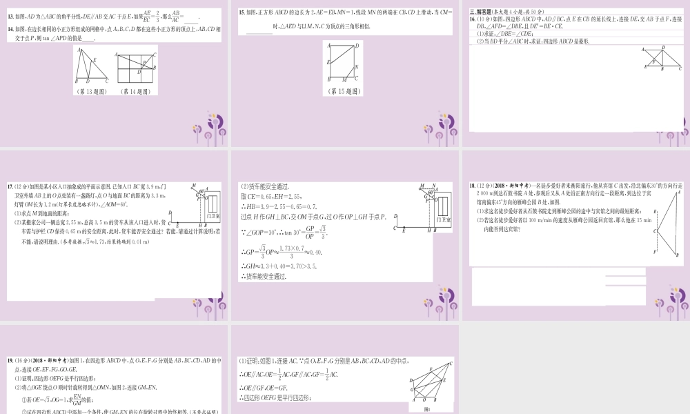 中考数学总复习 阶段测评(5)图形的相似与解直角三角形课件