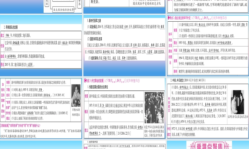 (甘肃专用)中考历史总复习 第一篇 考点系统复习 板块三 中国现代史 主题五 国防建设与外交成就(精讲)课件