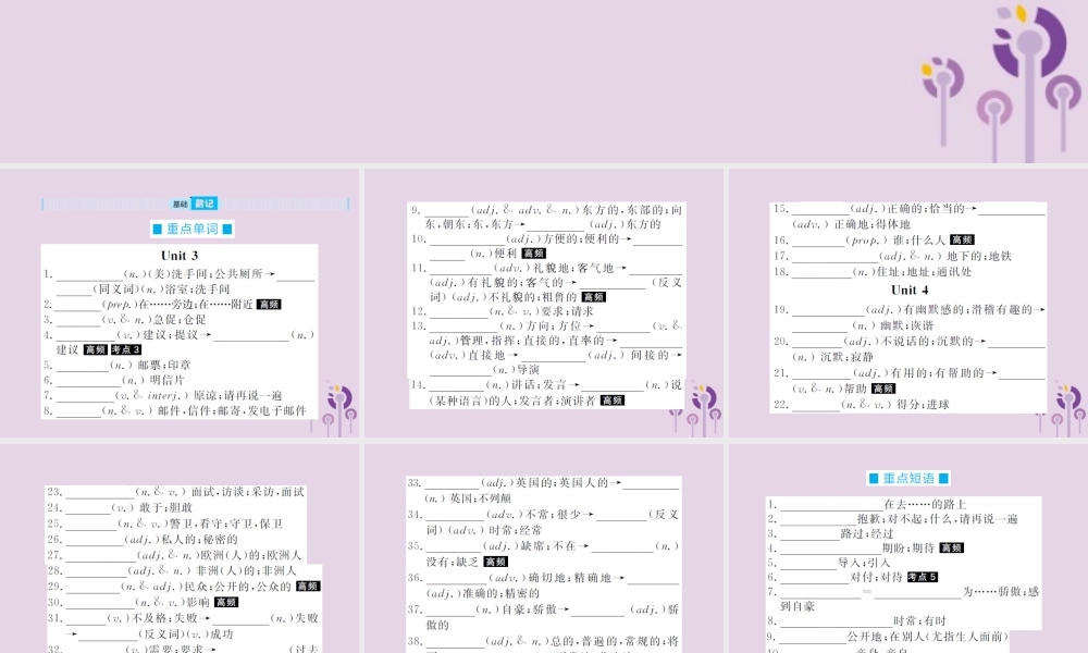 中考英语总复习 第一部分 系统复习 成绩基石 九全 第18讲 Unit 3 4课件