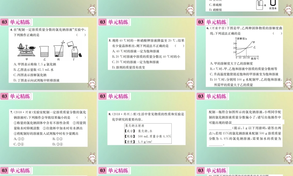 九年级化学下册 第九单元 溶液单元复习(九)习题课件 (新版)新人教版 课件