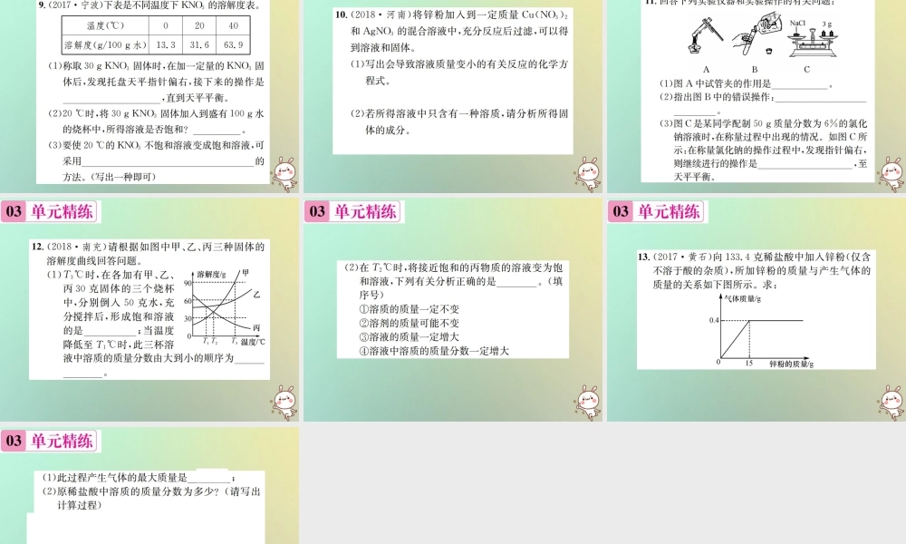 九年级化学下册 第九单元 溶液单元复习(九)习题课件 (新版)新人教版 课件