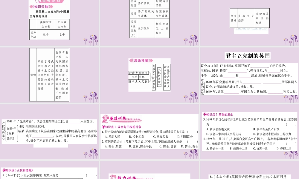 九年级历史上册 第6单元 资本主义制度的初步确立 第17课 君主立宪的英国习题课件 新人教版 课件