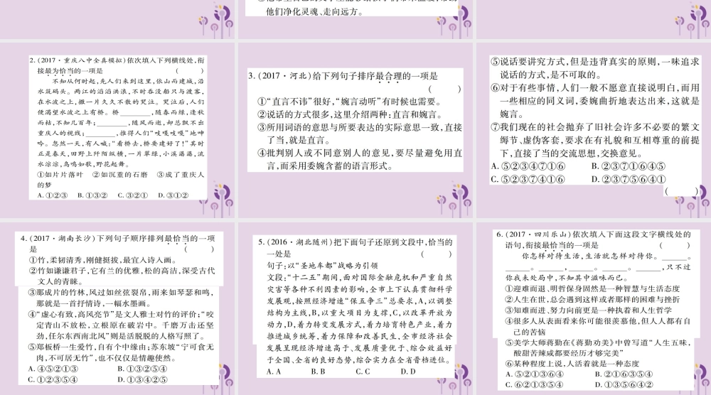 中考语文复习 第一部分 语文知识及运用 专题七 句子的衔接与排序课件