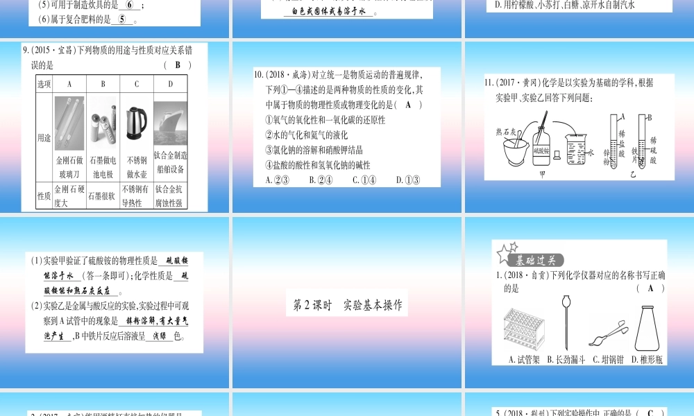 (湖北专版)中考化学总复习 第1部分 教材系统复习 九上 第1单元 走进化学世界习题课件1 课件