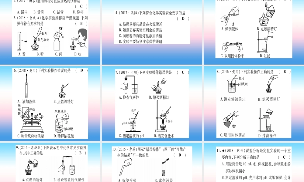 (湖北专版)中考化学总复习 第1部分 教材系统复习 九上 第1单元 走进化学世界习题课件1 课件