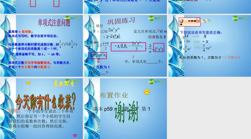 七年级数学上册 单项式课件 人教新课标版 课件