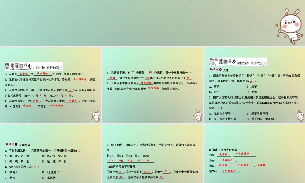 九年级化学上册 第3单元 物质构成的奥秘 课题3 元素作业课件 (新版)新人教版 课件