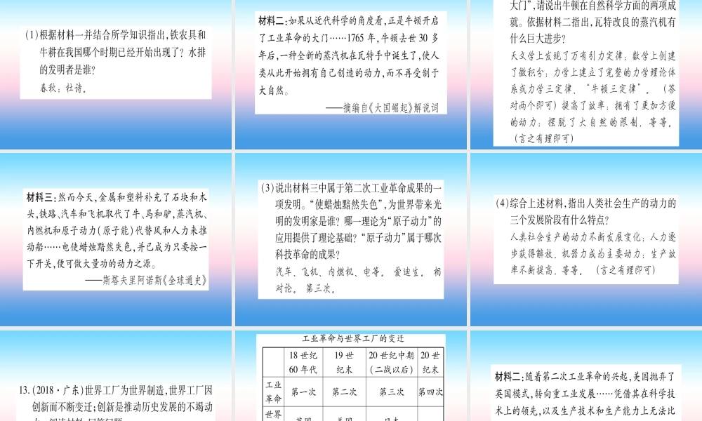 (云南专用)中考历史总复习 第一篇 考点系统复习 板块4 世界古、近代史 主题五 第二次工业革命和近代科学文化(精练)课件