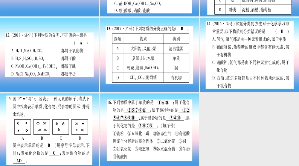 (甘肃专用)中考化学 专题突破五 物质的分类(提分精练)课件