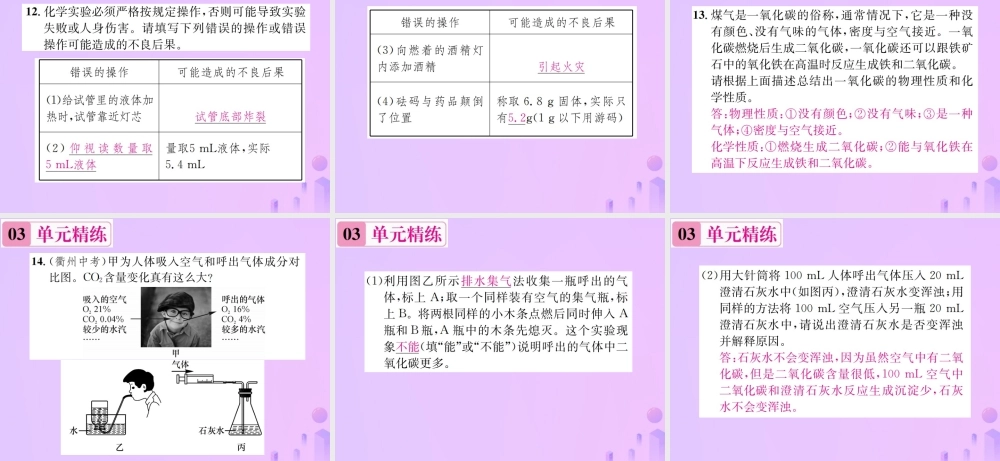 九年级化学上册 第一单元 走进化学世界单元复习(一)走进化学世界(增分课练)习题课件 (新版)新人教版 课件