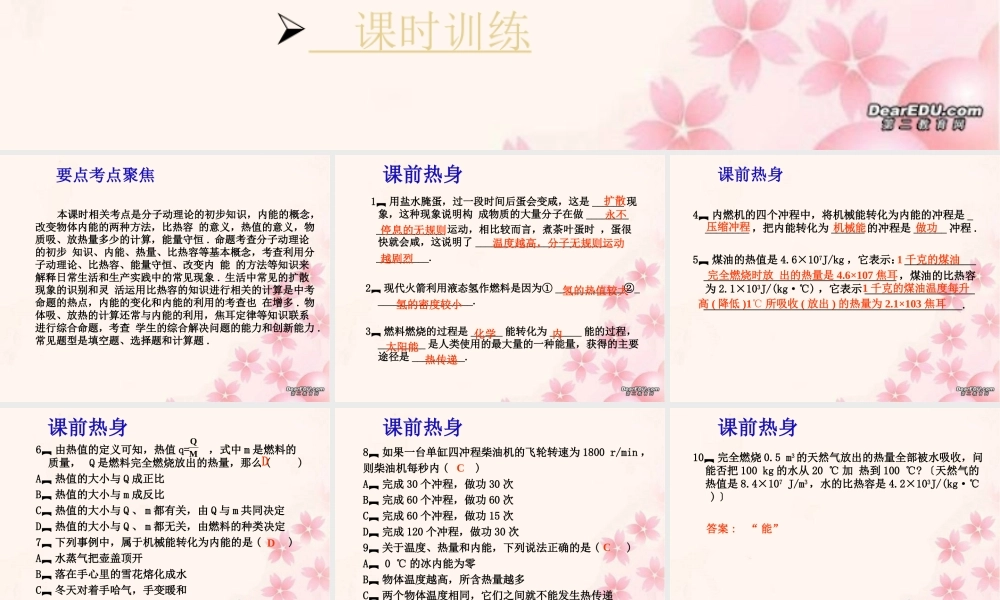 中考物理内能和内能的利用复习课件 苏教版 课件