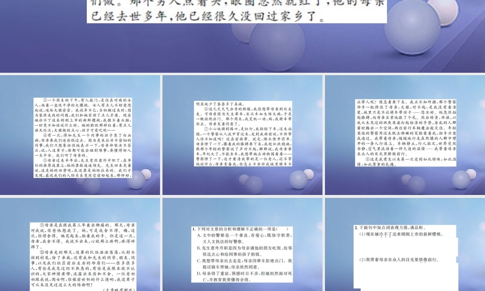 中考语文总复习 第二十一讲 记叙文 散文小说阅读 七 风雨人生，沉淀智慧作业课件