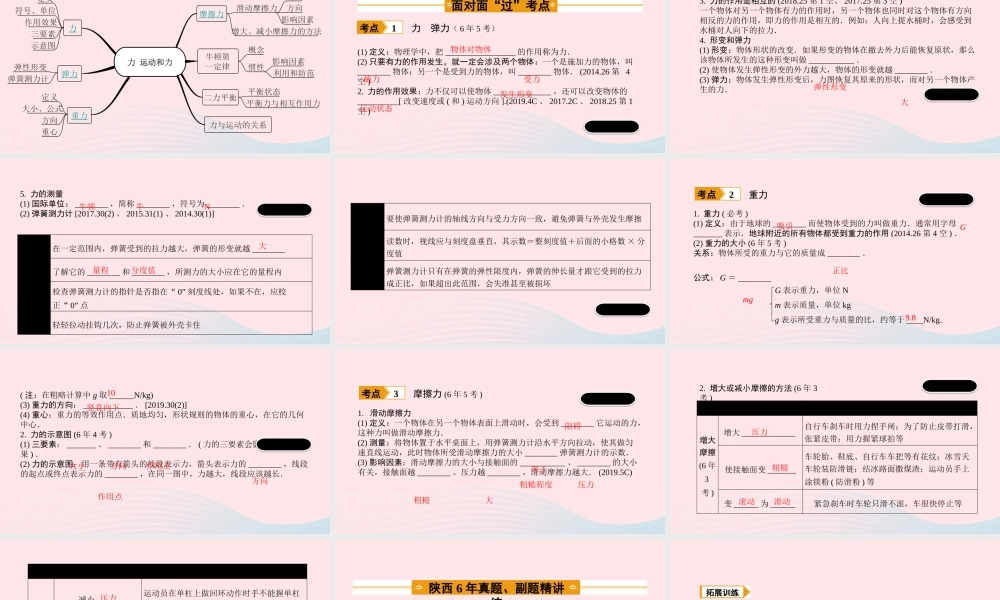 中考物理一轮复习 基础考点一遍过 第八章 力 第九章 力与运动 命题点1 力、弹力、重力、摩擦力课件