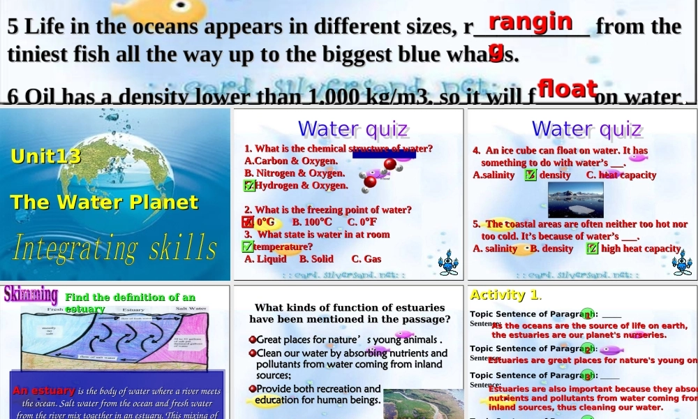 unit13 integrating skills[下学期] 人教版高二英语Unit13 The water planet单元完整课件 人教版高二英语Unit13 The water planet单元完整课件