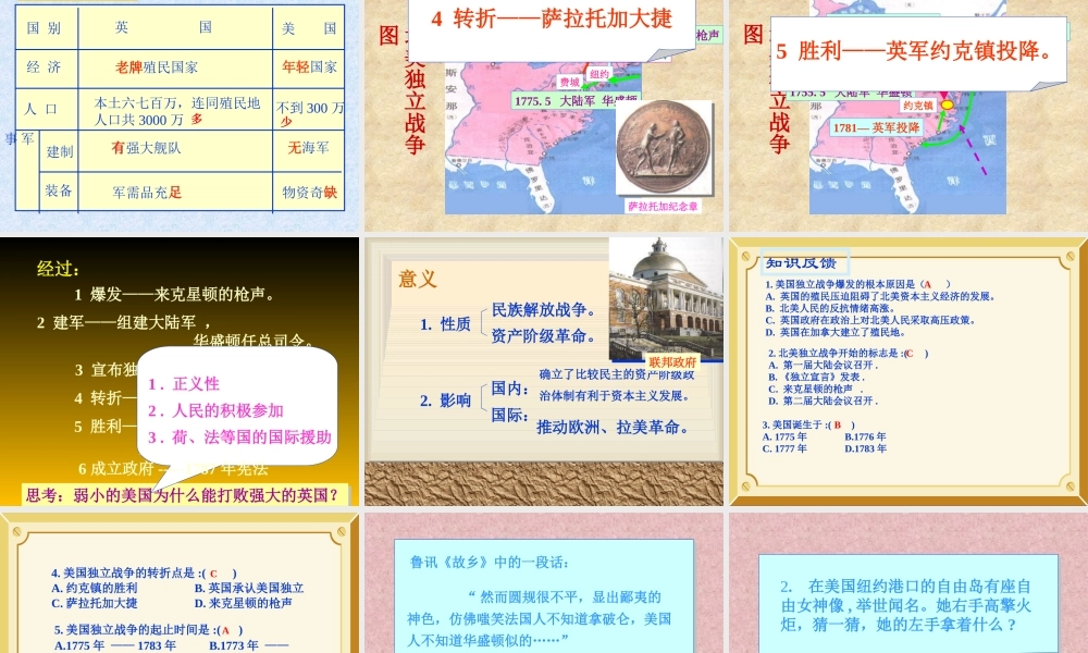 九年级历史上册美国的诞生课件