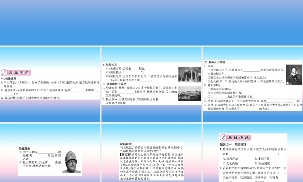 九年级历史上册 第2单元 古代欧洲文明 第4课 希腊城邦和亚历山大帝国作业课件 新人教版 课件