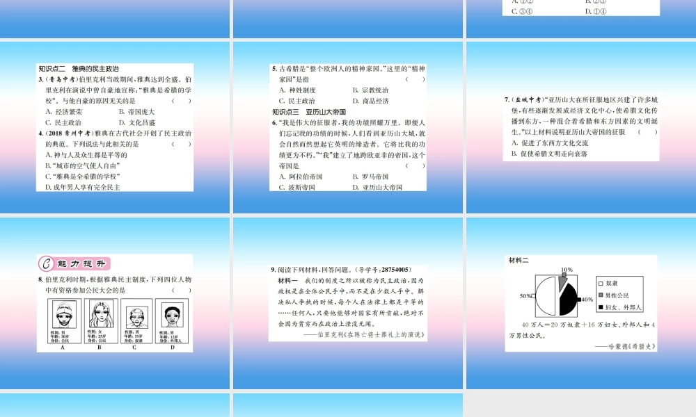 九年级历史上册 第2单元 古代欧洲文明 第4课 希腊城邦和亚历山大帝国作业课件 新人教版 课件