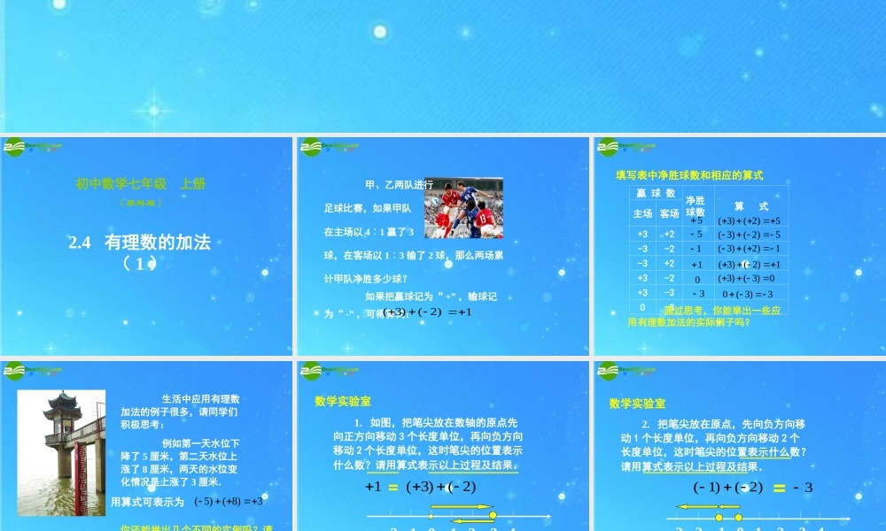 七年级数学上册 2.4(有理数的加法与减法)课件 苏科版 课件