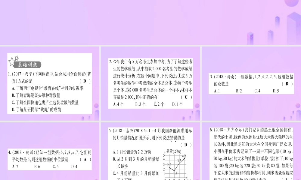 (云南专用)中考数学 第一轮 考点系统复习 第8章 统计与概率 第1节 统计作业课件