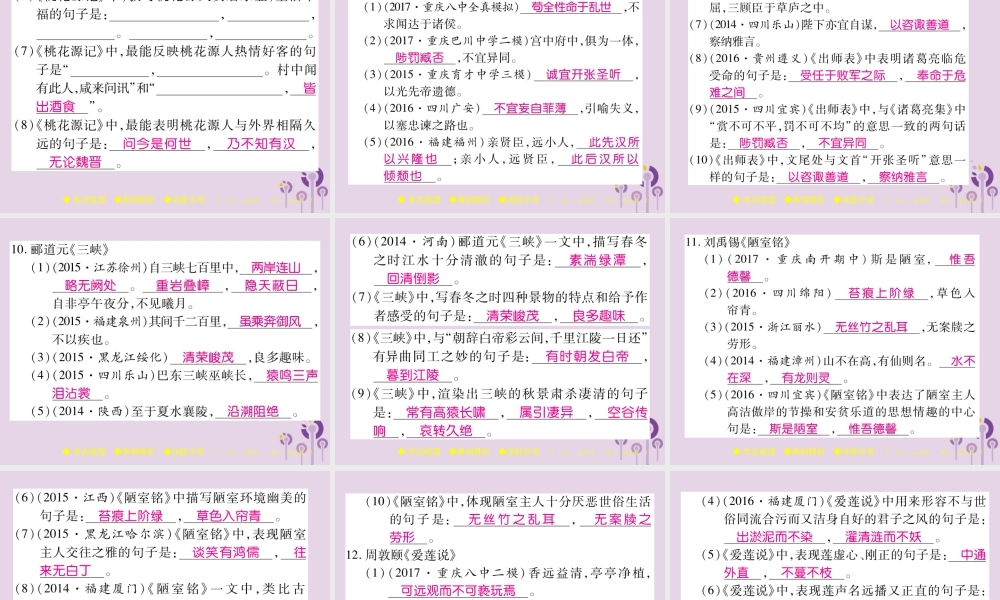 中考语文复习 第二部分 古诗文积累与阅读 专题二 文言文名句默写课件