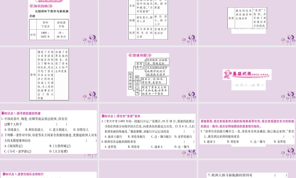 九年级历史上册 第5单元 步入近代 第15课 探寻新航路习题课件 新人教版 课件