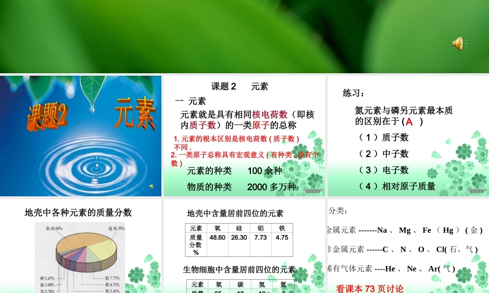 九年级化学元素课件一 新课标 人教版 课件