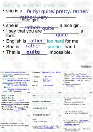 insist fairly rather rob steal 等词的辨析及例句 课件