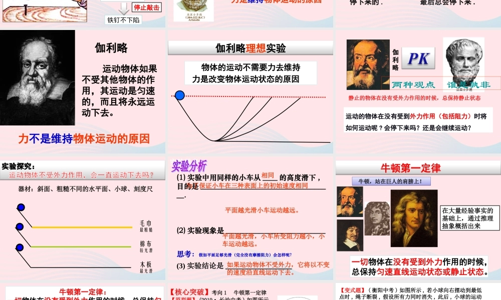 中考物理一轮复习 第七章 力与运动考点梳理课件 沪科版 课件
