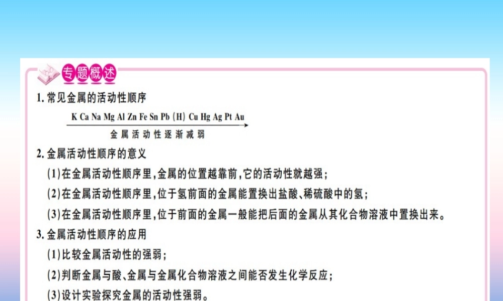 九年级化学下册 专题一 金属活动性顺序习题课件 (新版)新人教版 课件
