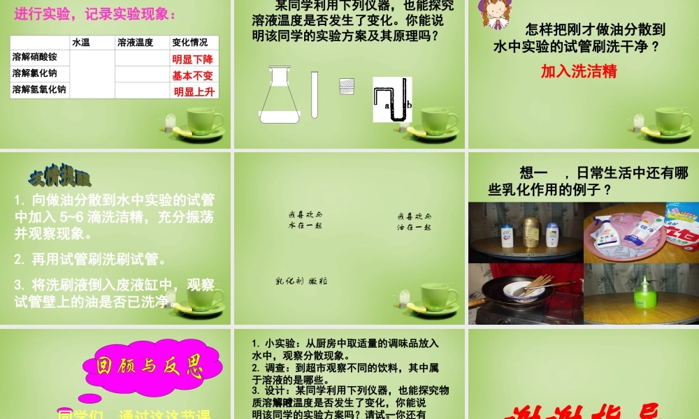 九年级化学全册(63 物质的溶解)课件 (新版)沪教版 课件
