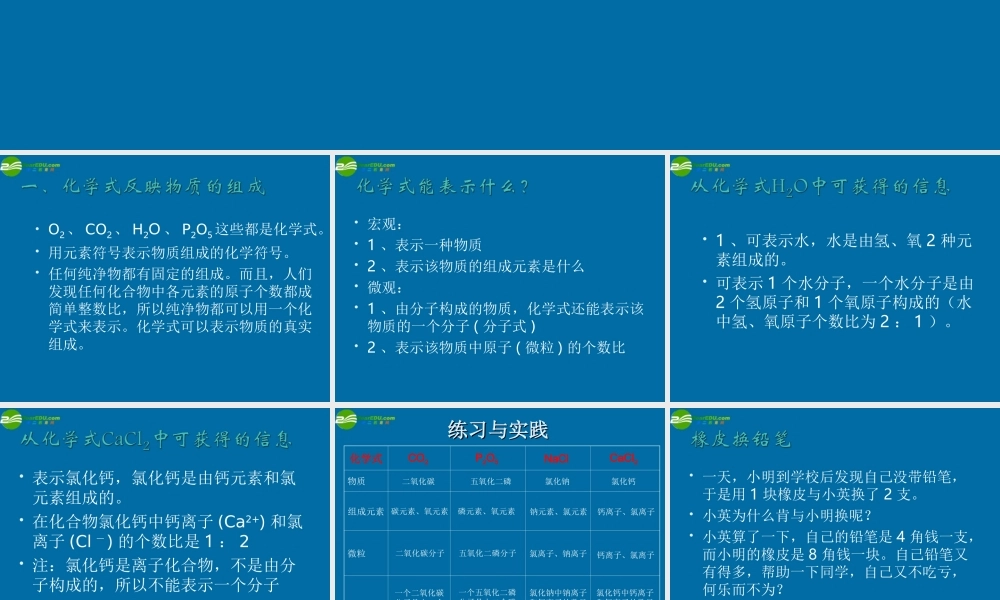九年级化学 纯净物组成的表示方法课件 湘教版 课件