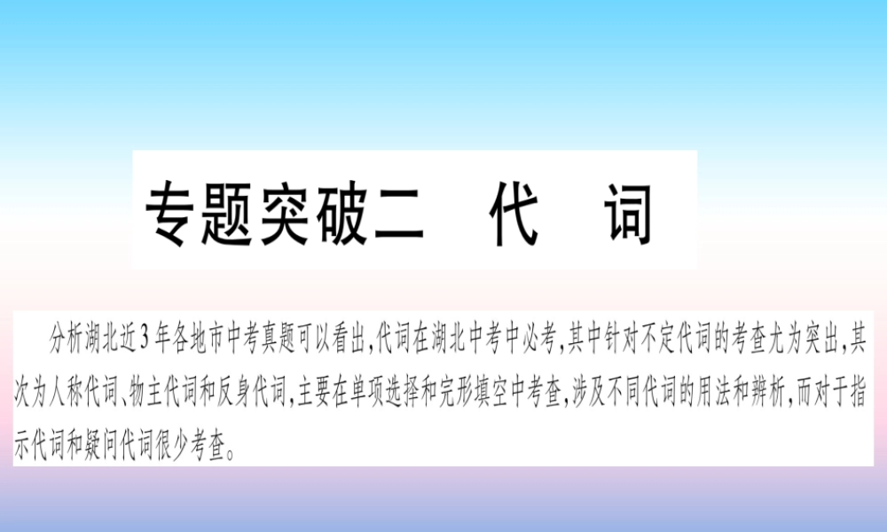 (湖北专用版)版中考英语复习 第二篇 中考专题突破 第一部分 语法专题 专题突破2 代词课件