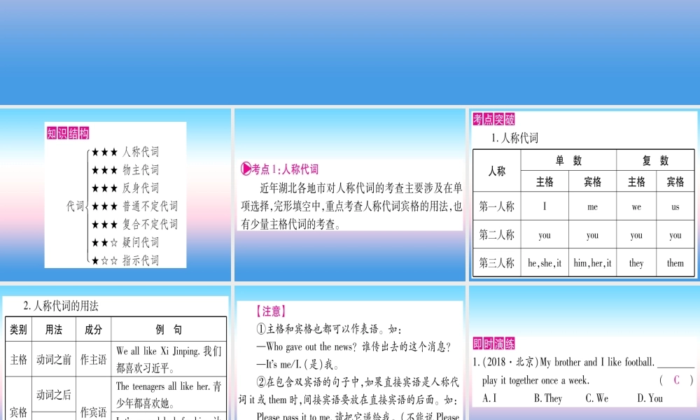 (湖北专用版)版中考英语复习 第二篇 中考专题突破 第一部分 语法专题 专题突破2 代词课件