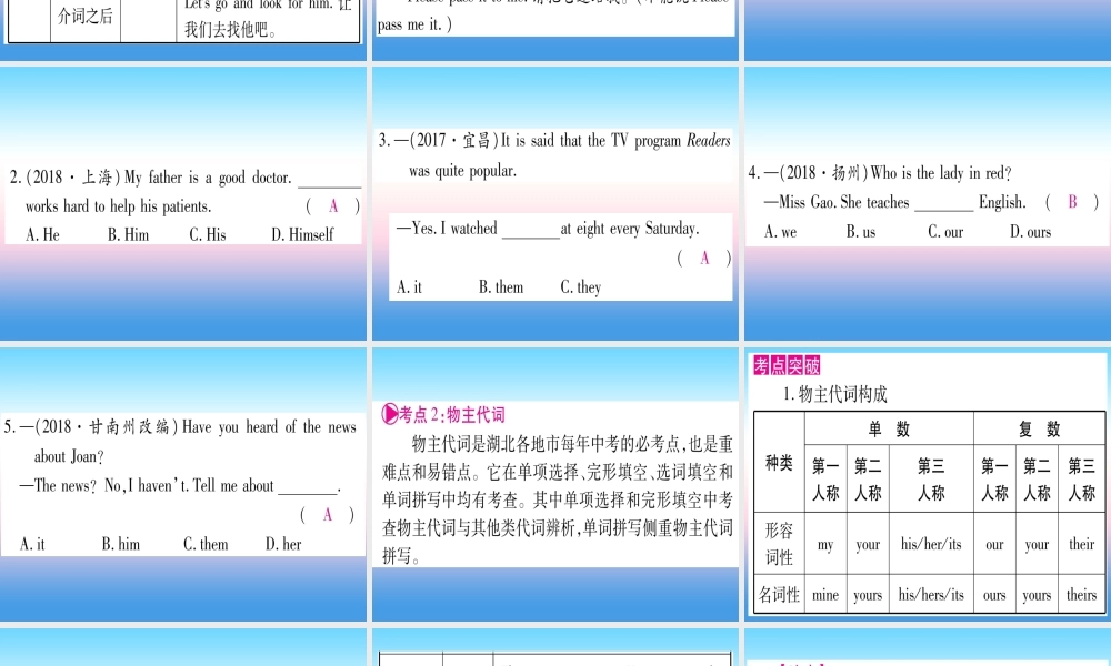 (湖北专用版)版中考英语复习 第二篇 中考专题突破 第一部分 语法专题 专题突破2 代词课件