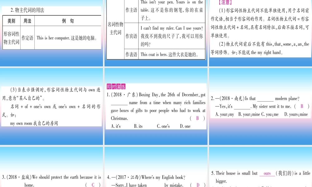 (湖北专用版)版中考英语复习 第二篇 中考专题突破 第一部分 语法专题 专题突破2 代词课件