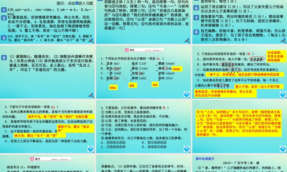 (通用)九年级语文上册 第四单元 16 孤独之旅作业课件 新人教版 课件