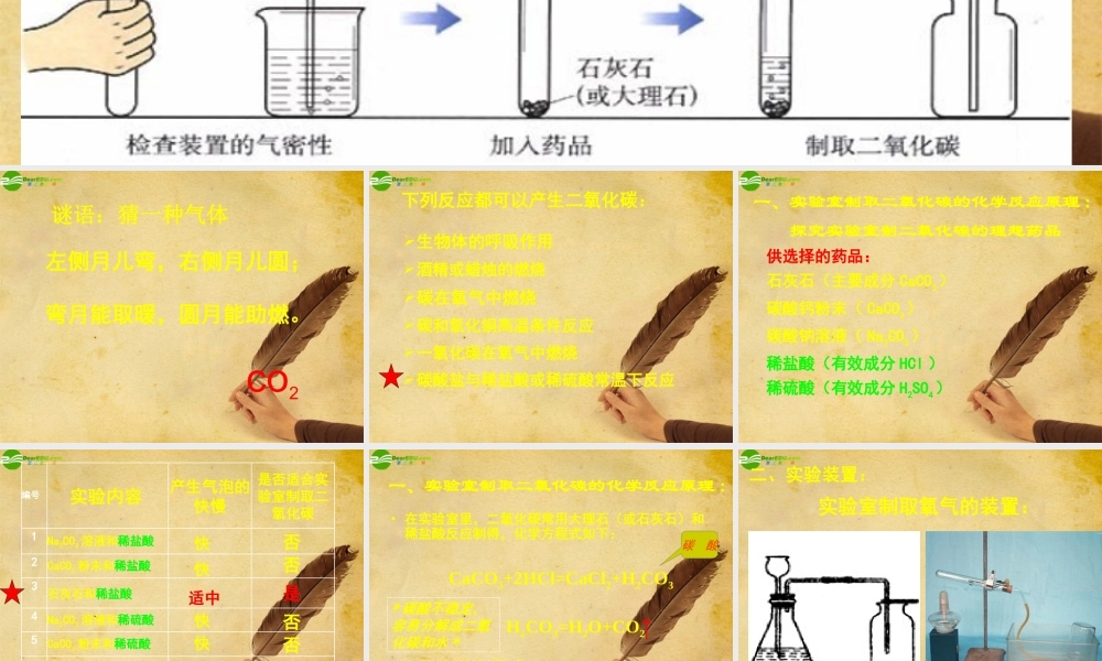 九年级化学上册 二氧化碳制取的研究课件 人教新课标版 课件