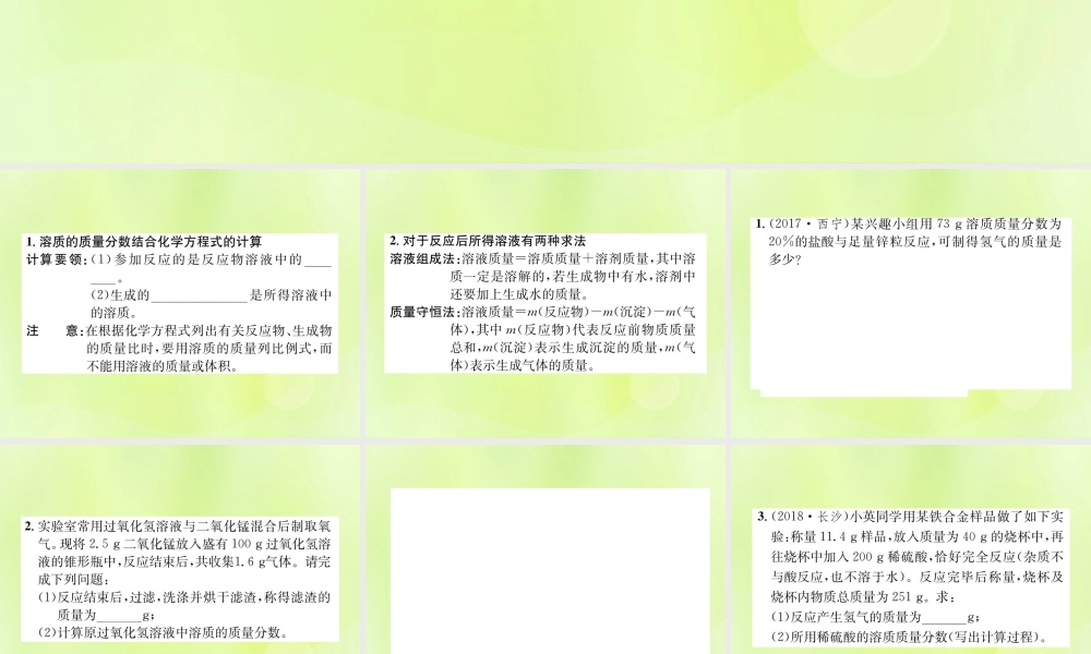 九年级化学下册 第九单元 溶液 课题3 第2课时 化学方程式与溶质质量分数的综合计算复习课件 (新版)新人教版 课件