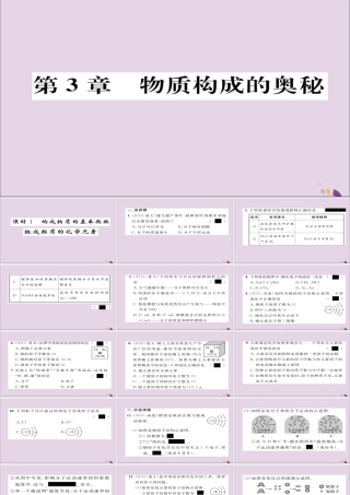 (遵义专版)中考化学总复习 第1编 教材知识梳理篇 第3章 物质构成的奥秘 课时1 构成物质的基本微粒 组成物质的化学元素(精练)课件