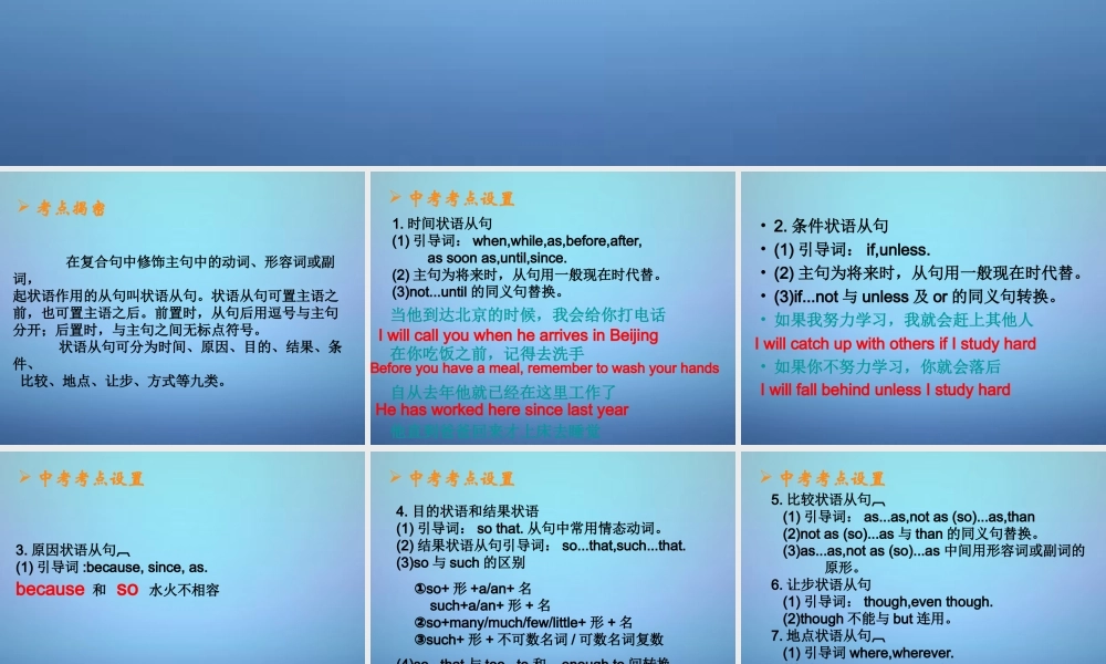 中考英语 状语从句复习课件